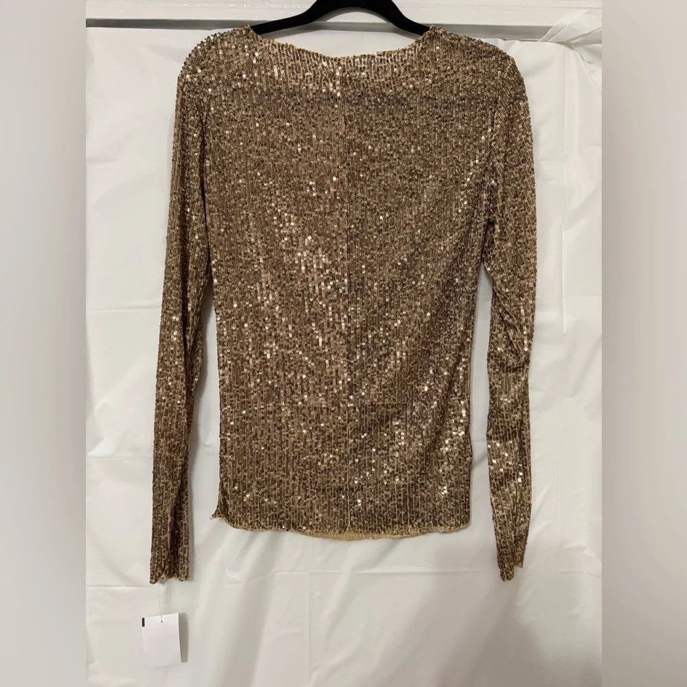 FREE PEOPLE Intimately Gold Rush Long Sleeve Sequin Glam Maximalist Women Small